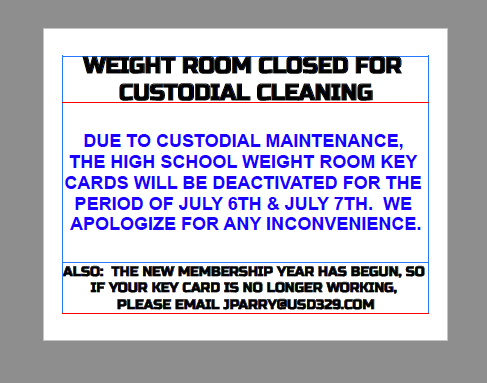 July 6th & 7th - Weight Room Closed